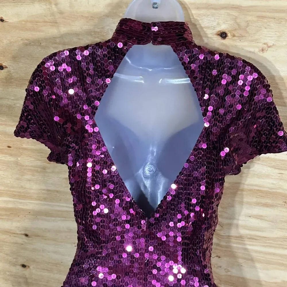 Vintage 90s Niteline by Della Roufogali Sequin Cocktail Dress Pink Fuschia Sz 4 - Picture 6 of 12